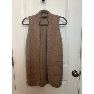 J. McLaughlin Women's 100% Wool Sweater Vest XS Beige Open Cardigan Pockets Boho